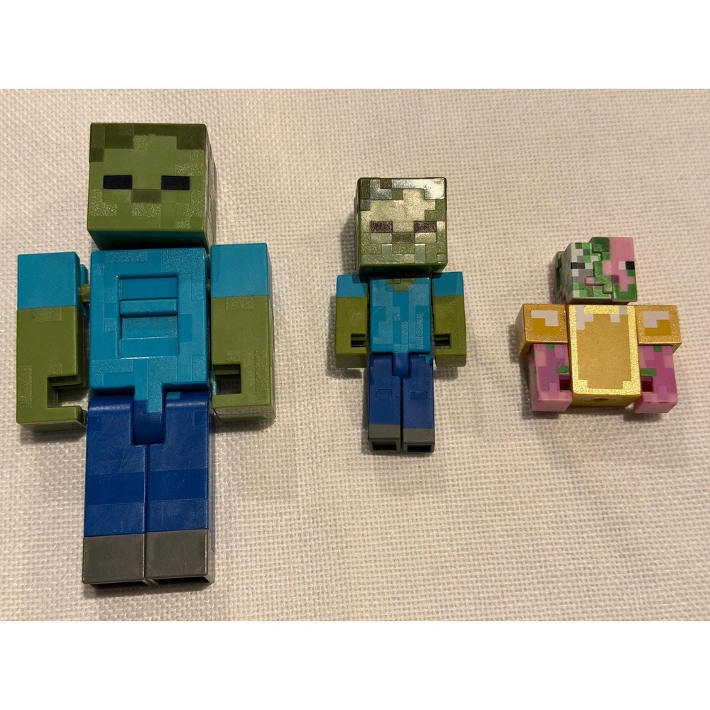 Minecraft Mattel Zombie Action Figure Lot Pigman Gold Armor 2016 3pc Set